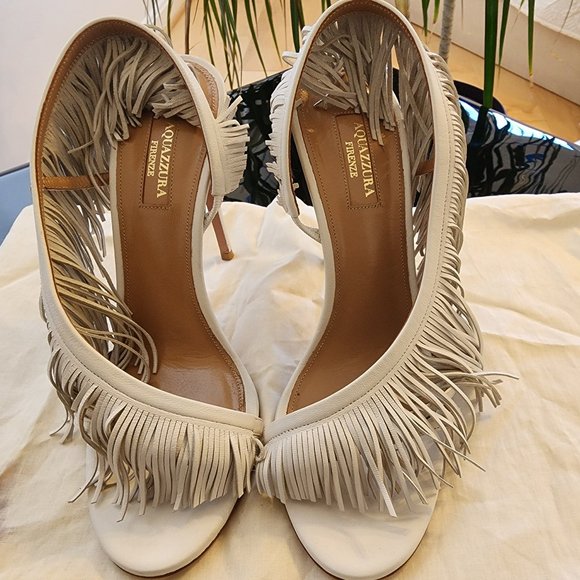 Altuzarra Wild Fringe White Sandals Sz 39 - Picture 1 of 5